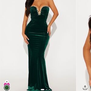 Elegant Green Velvet Strapless Dress